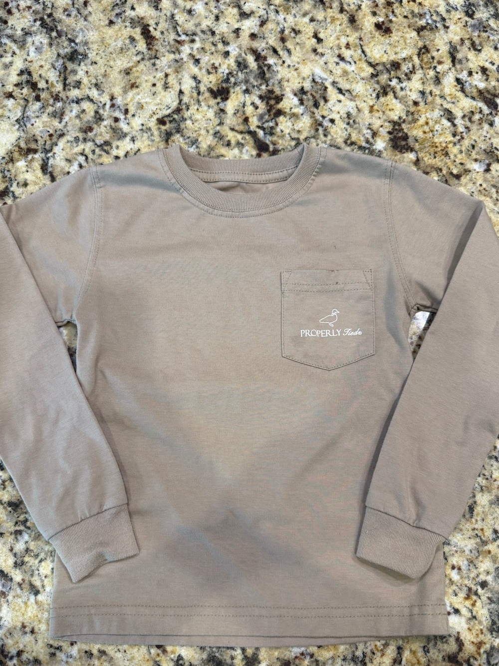 Properly Tied Kids Long Sleeve Pocket Tee in Taupe size 3